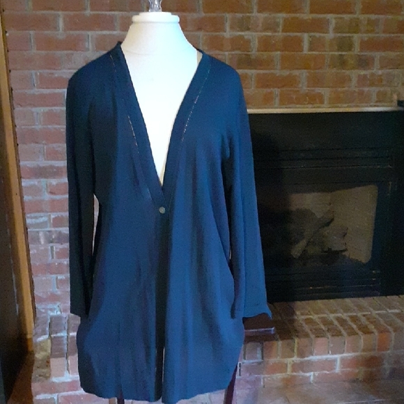 Chico's Sweaters - Chico's Classic Navy Blue Knit Cardigan